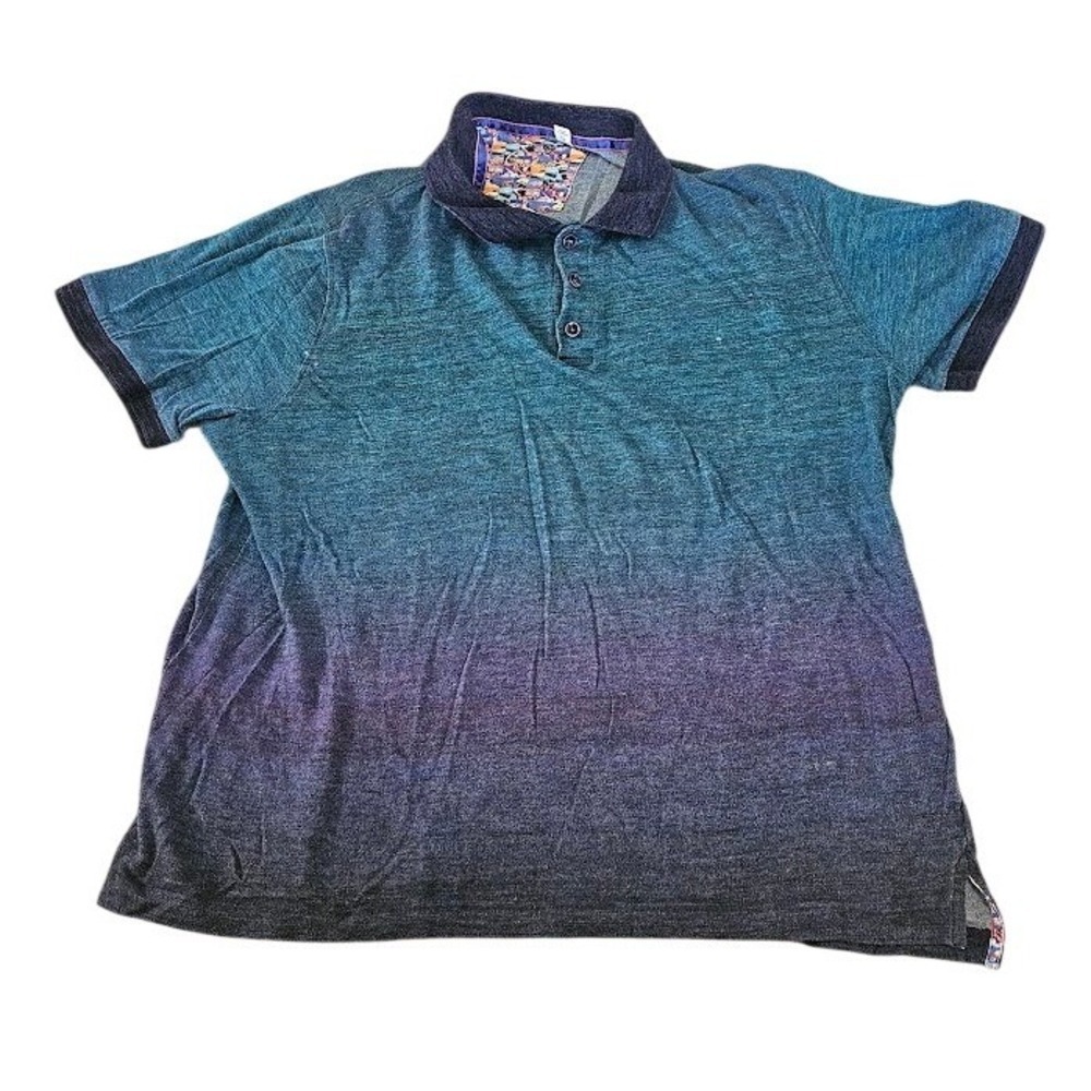 Robert Graham Polo Shirt Men Large Blue Purple Ombre Gradient Classic Fit Cotton